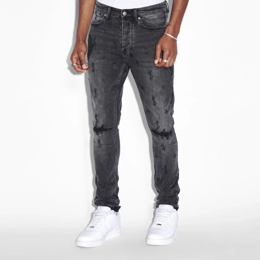 ksubi van winkle static black angels denim jeans mid-rise skinny-fit logo 34”